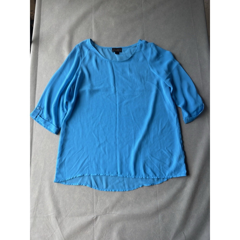 IMAN Womens Blouse S Blue 3/4 Sleeve